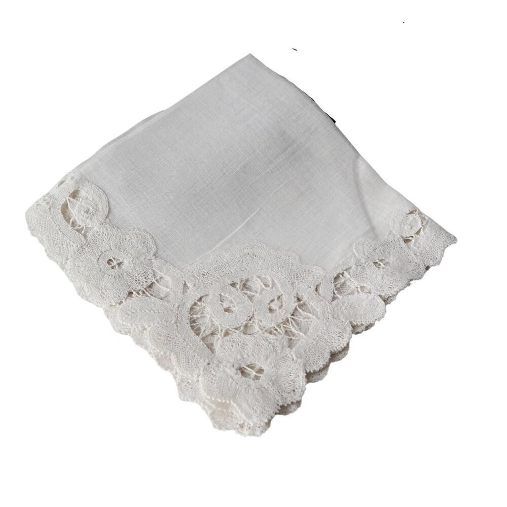 Handkerchief Hanky Hankie Vintage White Open Lace